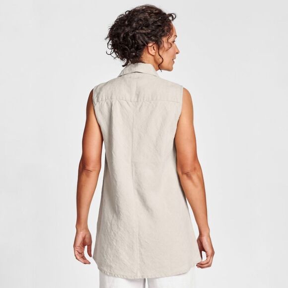 FLAX Skyline Sleeveless Linen Blouse in in Natural Handkerchief Size Medium - Picture 2 of 8